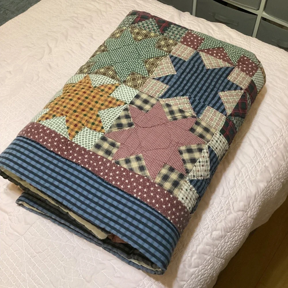 Vintage Handmade Patchwork Star Quilt Multi Color Rustic Full/Queen 86